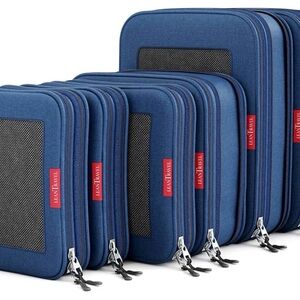 NWOT LeanTravel Compression Packing Cubes Luggage Organizers Two Zipper 6pk Navy